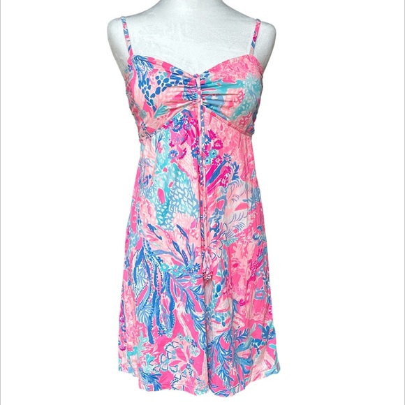 Lilly Pulitzer Margarete Swim Coverup Dress Adjustable Straps Bright Pink EUC  S - Picture 1 of 12